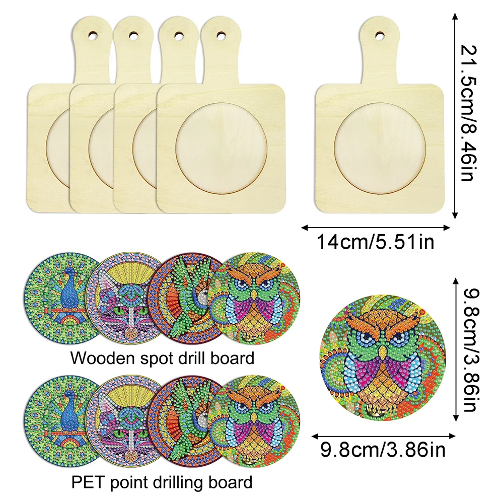 4Pcs Bird Series DIY Diamond Painting Placemats Rhinestone Table Mats for Adults