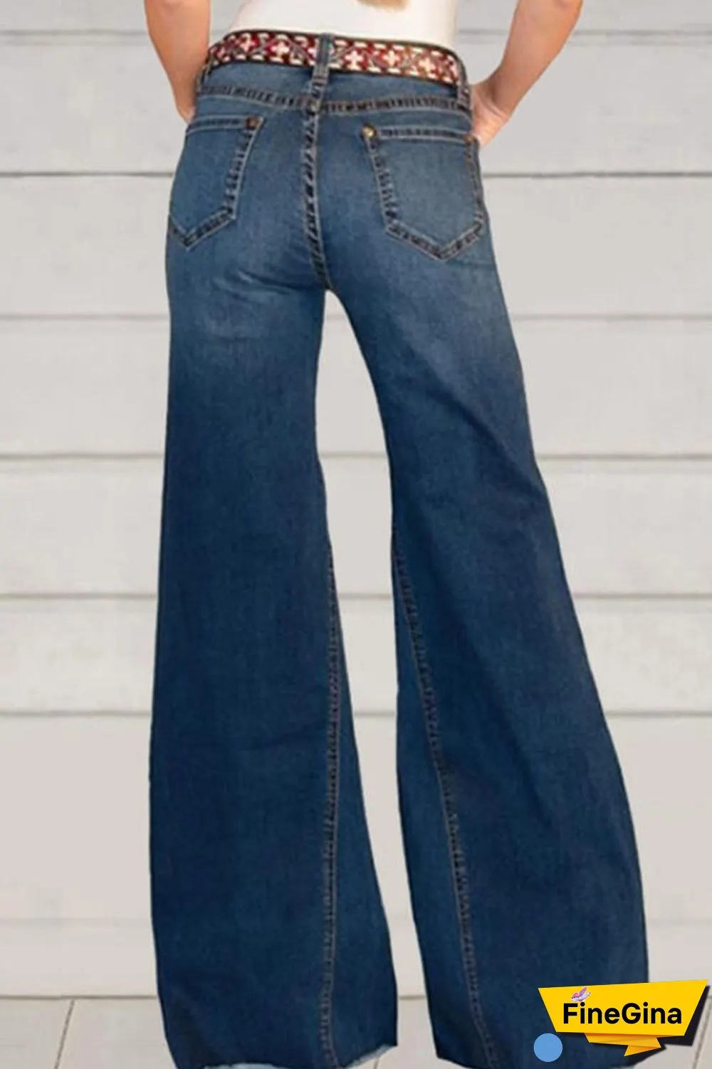 Street Solid High Waist Regular Denim Jeans(No Belt)