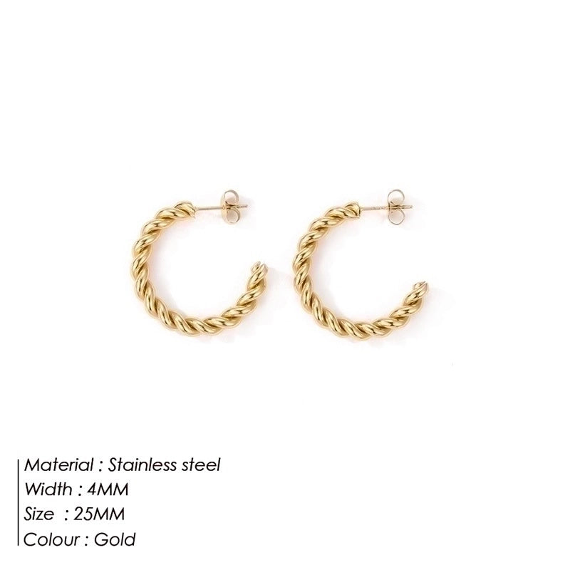 Fashion Stainless Steel Gold-plated C- Shaped Twist Women’s Earrings