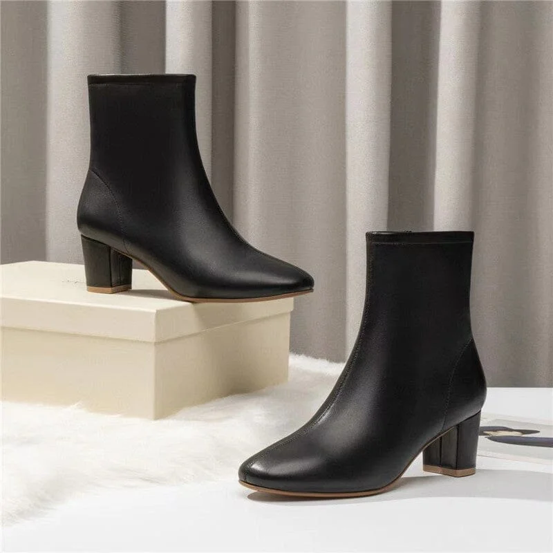Classic Slimming Boots Elegant Glove-Like Ankle Boots with Fleece Lined Mid Heel