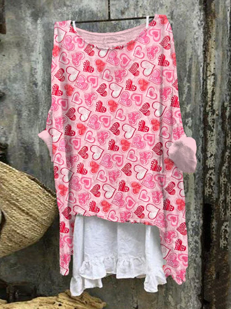 Valentine's Day Heart Embroidered Flowy Tunic
