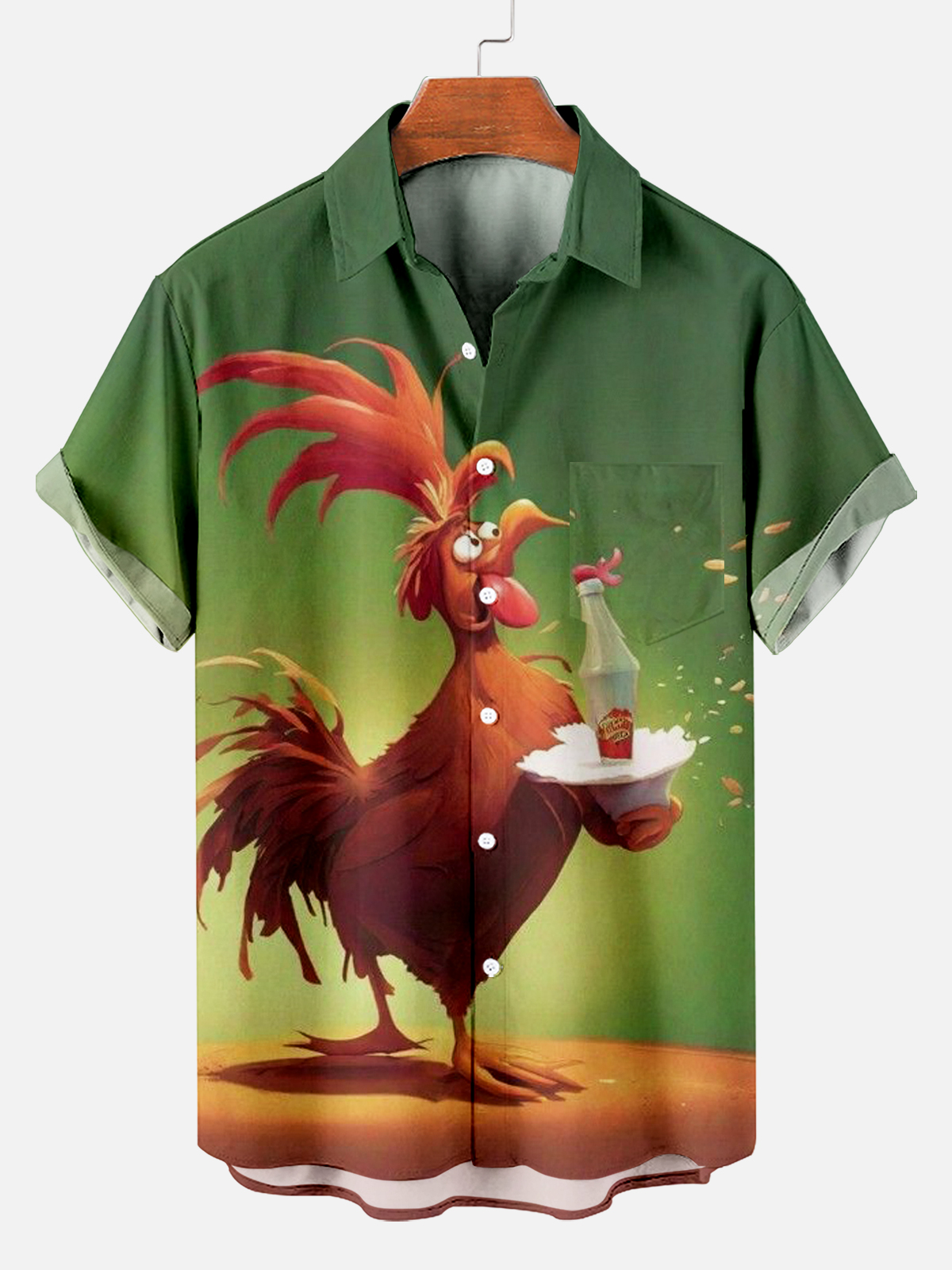 Rooster Fun Breast Pocket Short Sleeve Hawaiian Shirt PLUSCLOTHESMAN