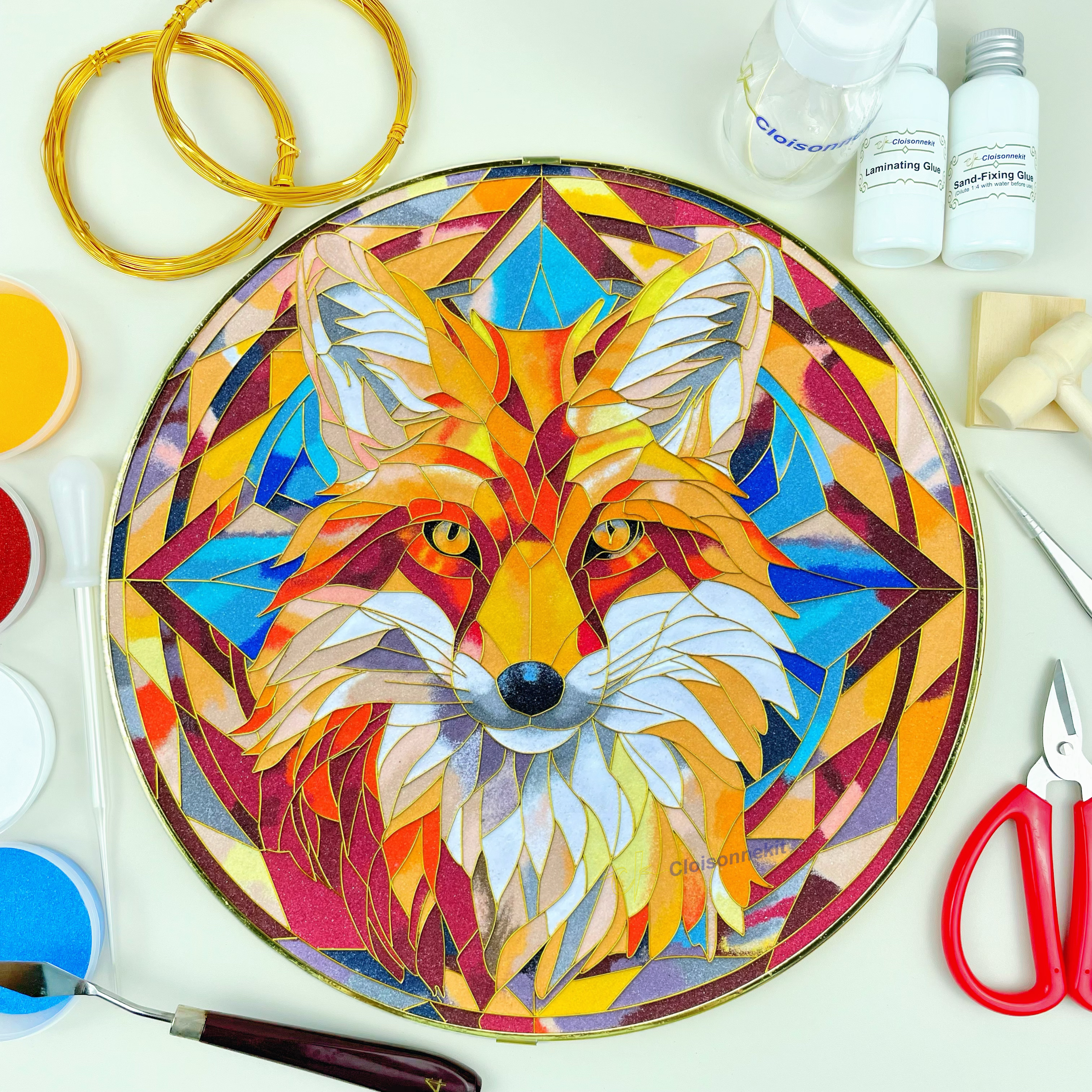 Colorful Fox Stained Glass Style - DIY Cloisonne Painting Art Kits - Cloisonnekit