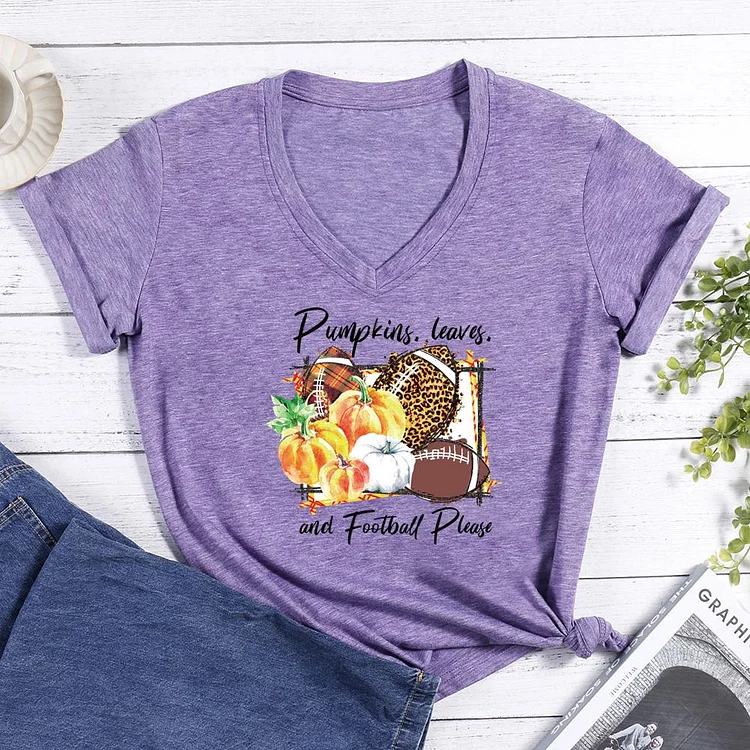 Pumpkin football V-neck T Shirt-Annaletters