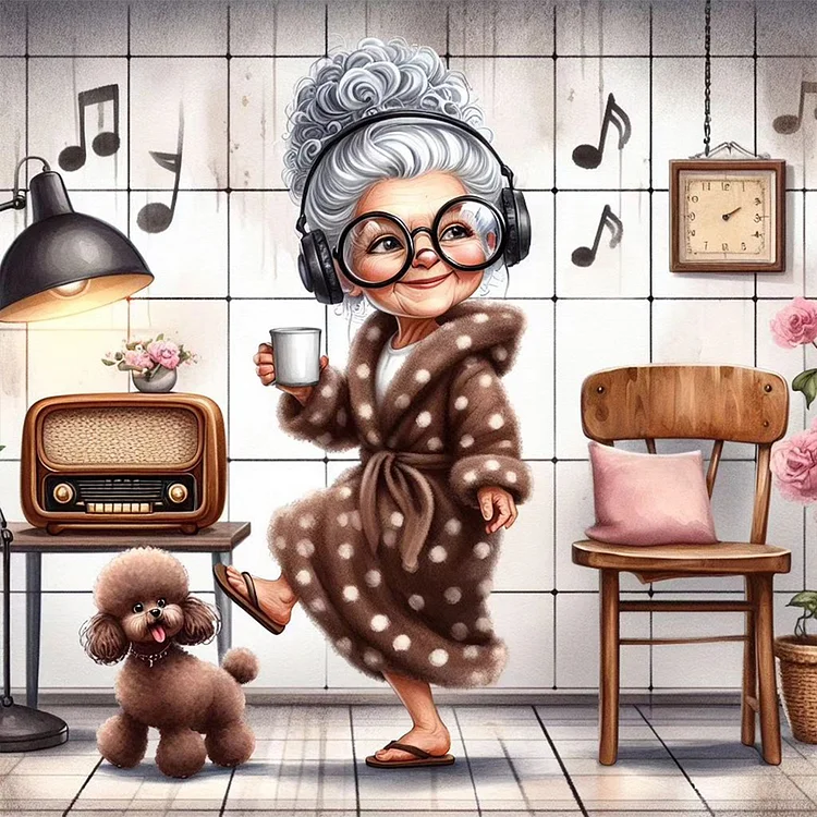 Dancing Little Old Lady 40*40CM (Canvas) Full Round Drill Diamond Painting gbfke