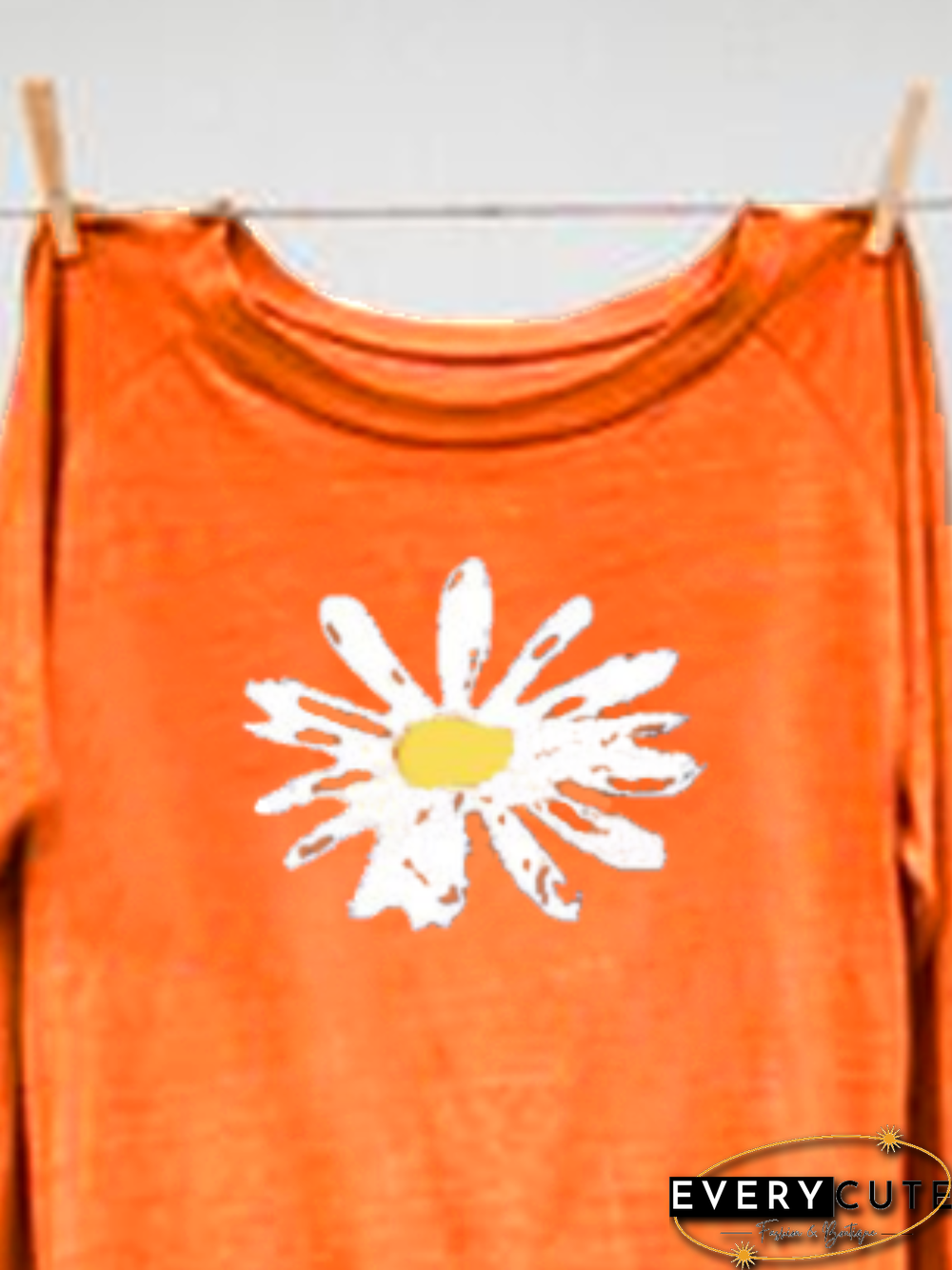 Women Orange Cotton Crew Neck Plus size Long Sleeve Floral Sweatshirts Hoodies & Sweatshirts