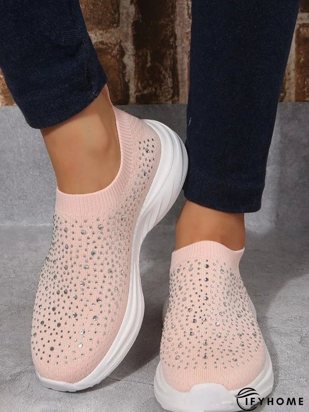 Plus Size Hot Drilling Mesh Fabric Slip On Sneakers | IFYHOME