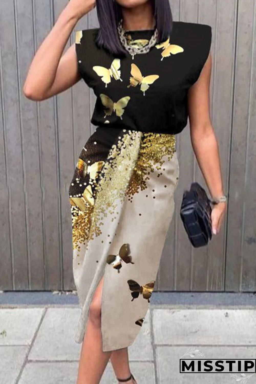 Black Elegant Print Printing O Neck A Line Dresses