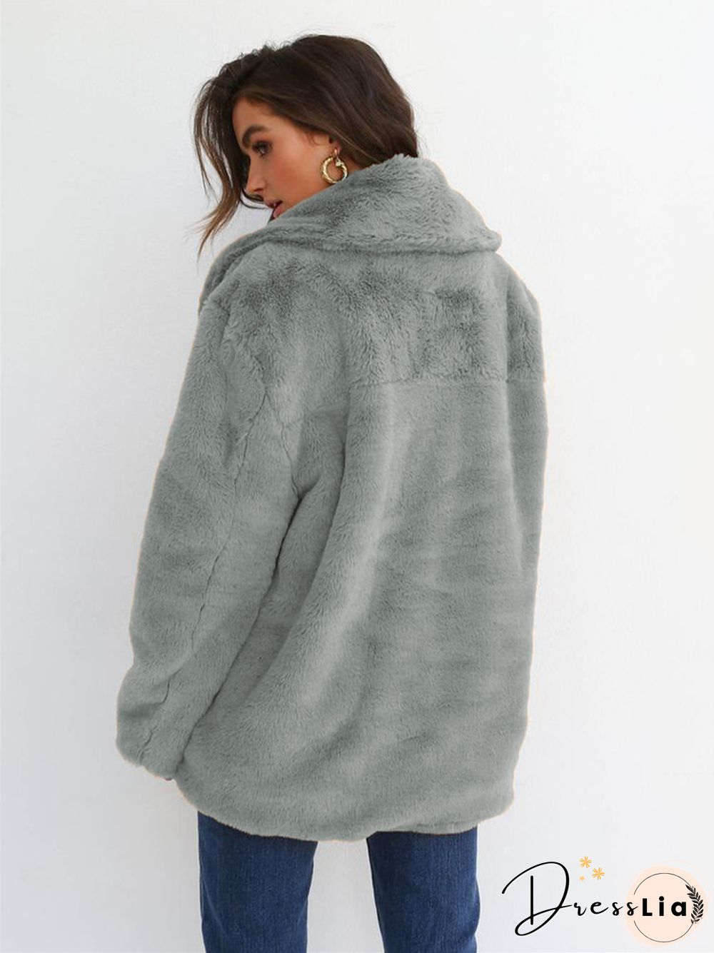 Fashion Solid Color Sexy Plush Lapel Coat