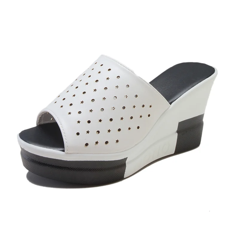 Qengg New Summer Slippers Women Platform Sandals Shoes Woman Slides Beach Platform Slip-on Round Toe White Flip Flops W05