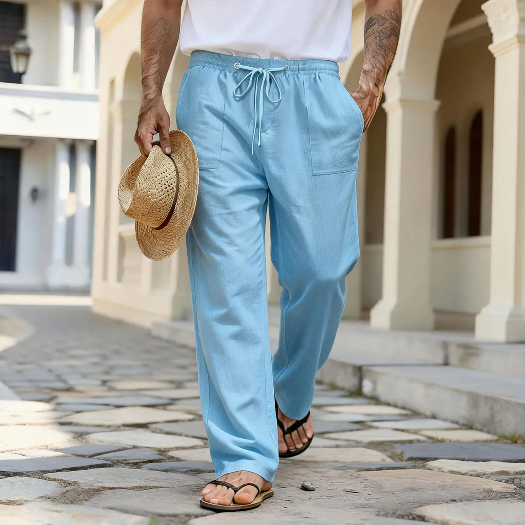 2026 Casual Fashion Loose Fit Men's Summer Breathable Long Pants Beach Straight Leg Pants Pure Long Pants-INSPIREUSE