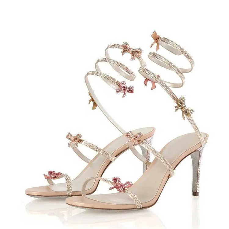 Custom Made Champagne Butterflies Ankle Wrapped Sandals |FSJ Shoes