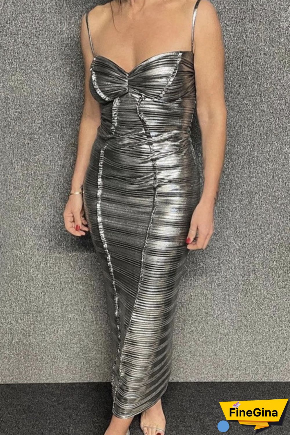 Silver Sexy Solid Backless Spaghetti Strap Long Dress Dresses