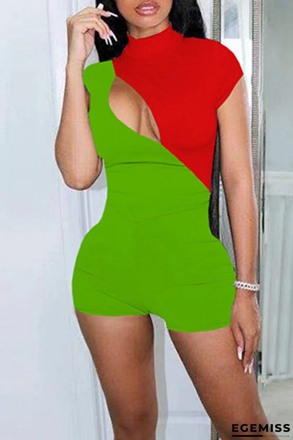 Fluorescent Green Sexy Solid Hollowed Out Patchwork O Neck Regular Jumpsuits | EGEMISS
