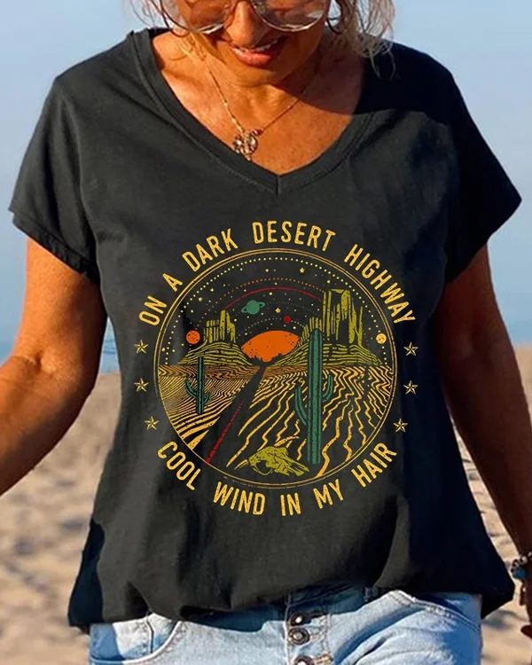 🔥kukelife🔥On A Dark Desert Highway Desert Landscape Graphic Tees