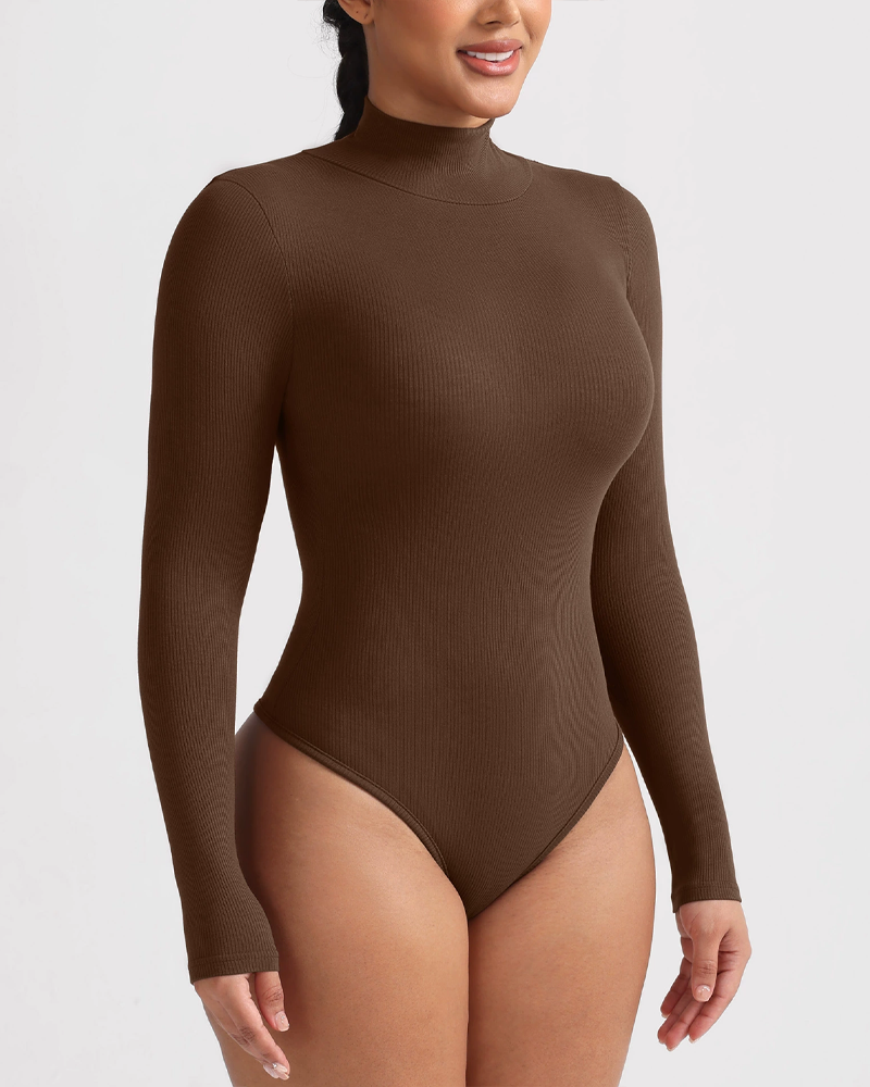 High-Neck Warm Long-Sleeved Shaping Thong Bodysuit