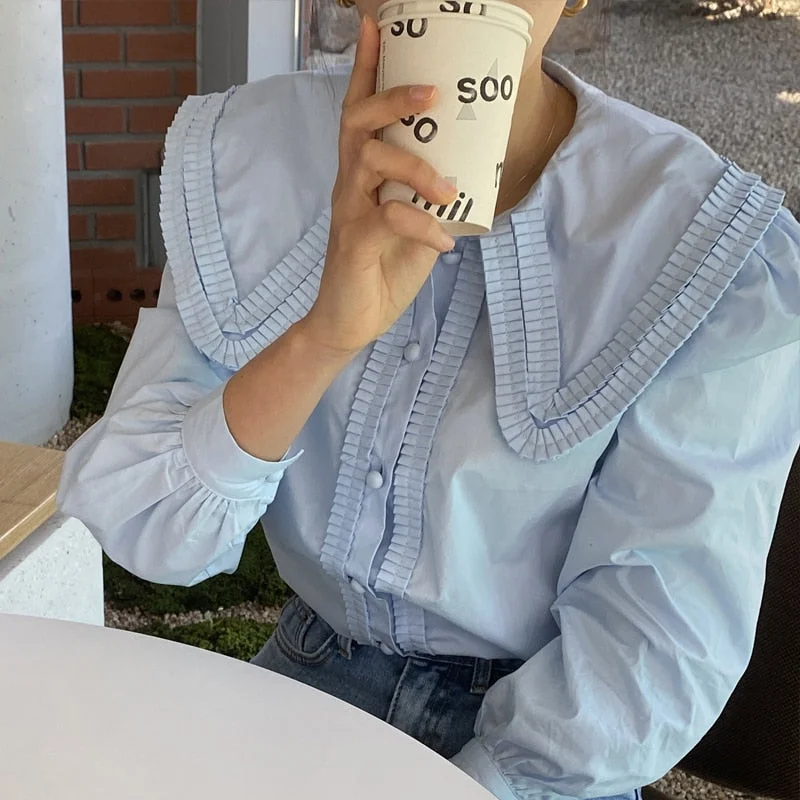 Vintage Puff Long Sleeve Women's White Shirt Turn-Down Collar Loose Woman Blouses Tops Spring New OL Office Shirt Blusas 13792