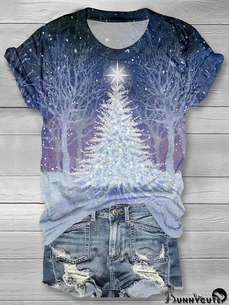 Women's Christmas Tree Print T-Shirt