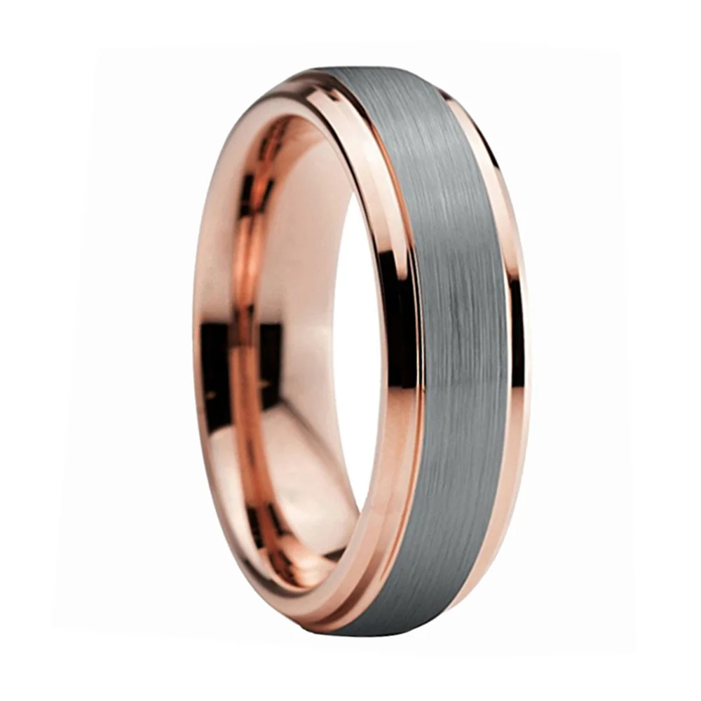 6MM 8MM Two Tone Brushed Tungsten Wedding Bands Rose Gold Step Edge