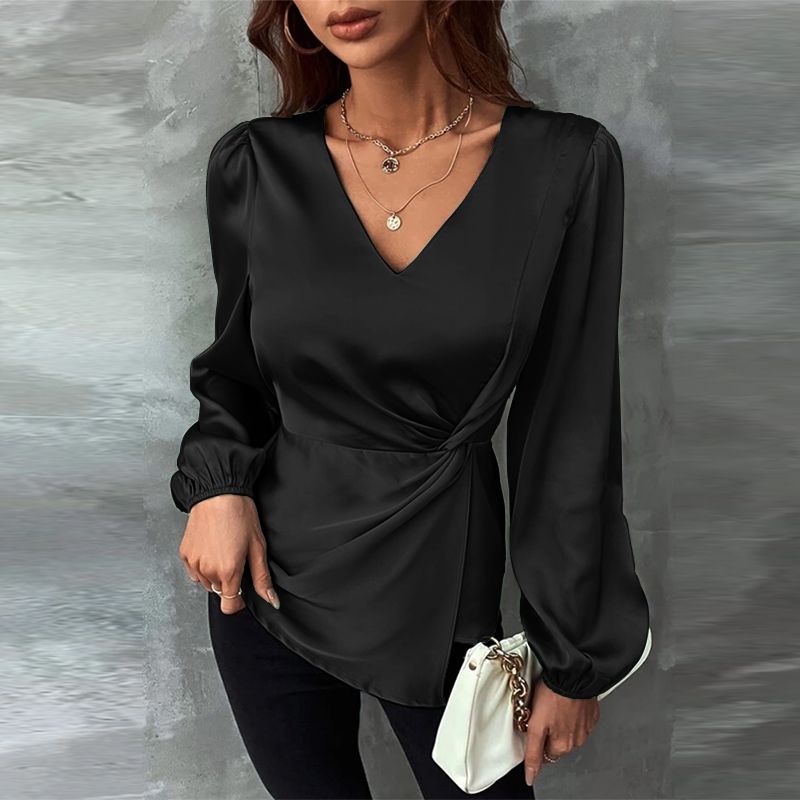 ZANZEA Satin Blouse For Women Autumn V Neck Long Sleeve Blusas Solid Tunic Tops Elegant OL Work Shirt Mujer Chemise 2024