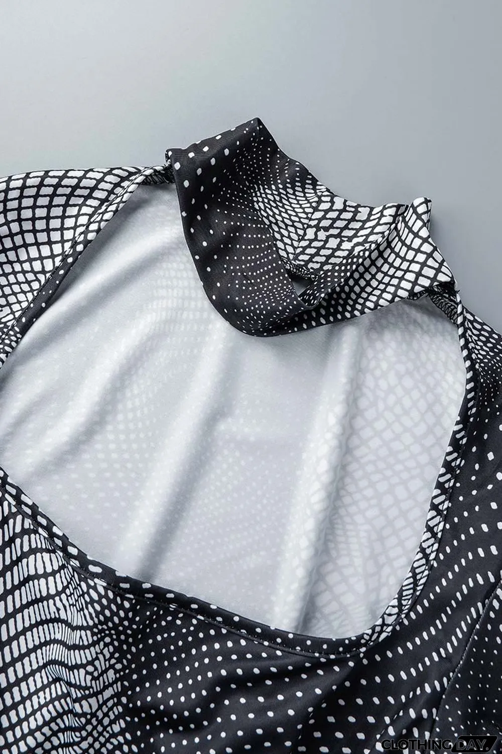 Grey Casual Street Polka Dot Hollowed Out Half A Turtleneck Long Sleeve Two Pieces