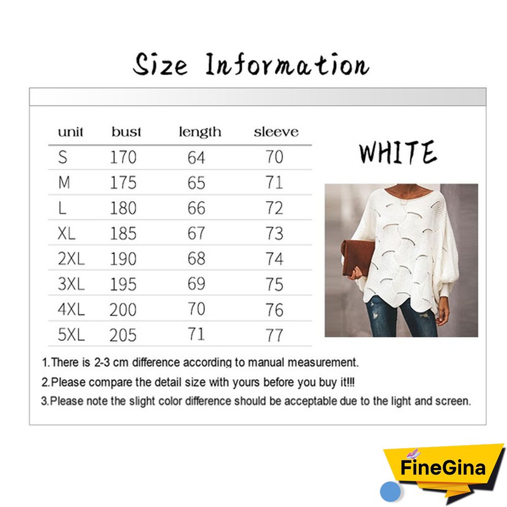 Women Plus Size Fashions Pure Color Hollow Out Bat Sleeve Loose Sweaters Ladies Autumn Winter Pullovers Tops S-5XL