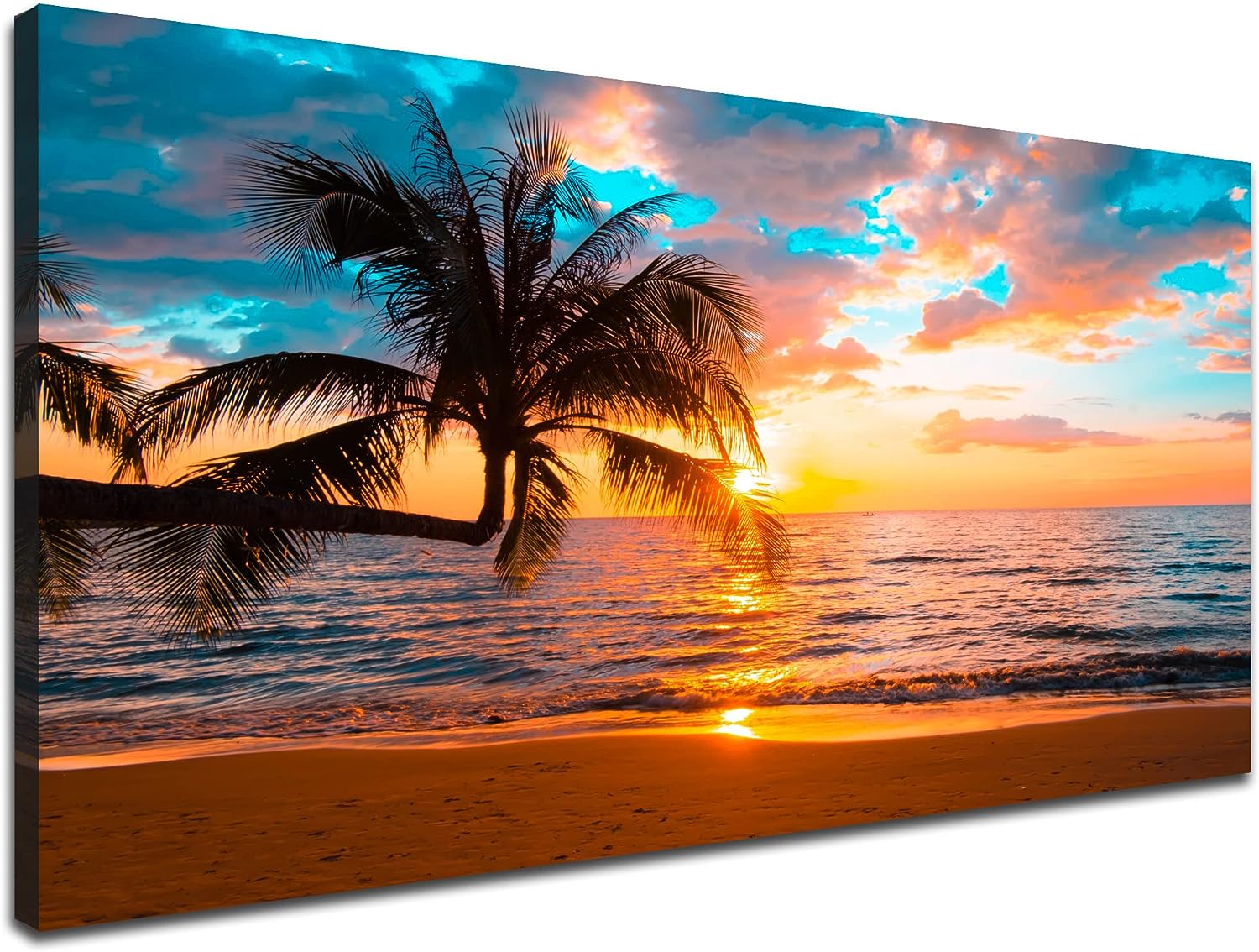 EPHANY Abstract beach canvas wall art Landscape Art - 1 Piece Canvas Wall Art, Beach Canvas Wall Art, Palm Tree On Beach,Sunset On Ocean,ocean beach picture,nature landscape (C-1pcs,24x48inchx1pcs) C-1pcs
