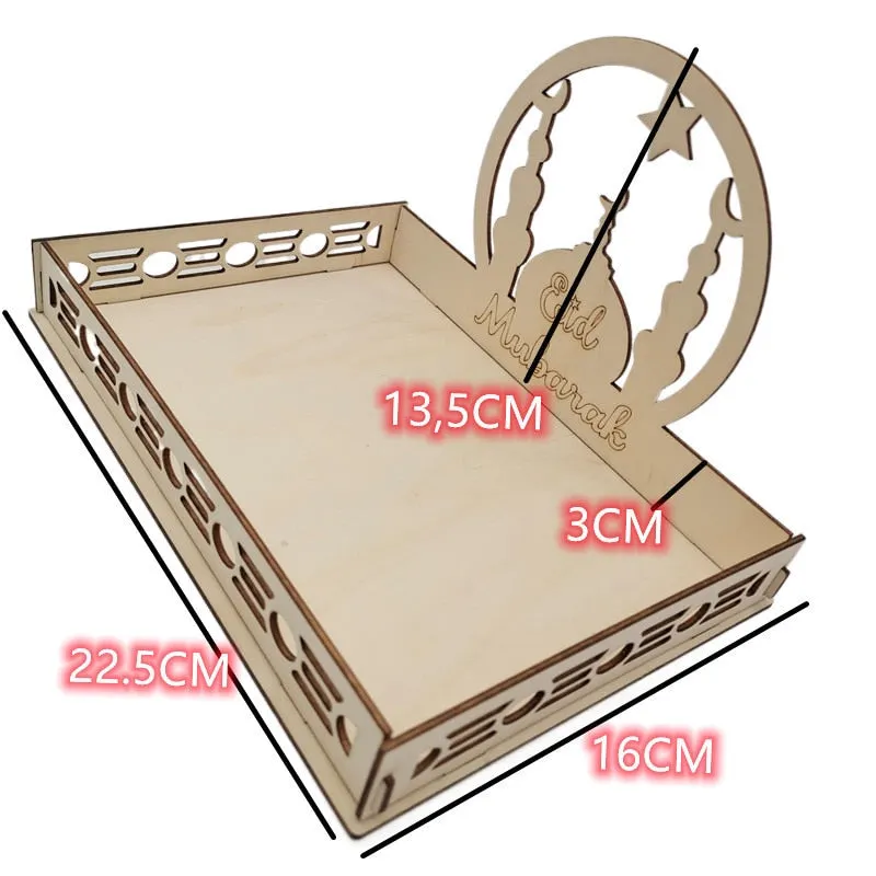 Eid Mubarak Wooden Food Tray Ornament Islamic Muslim Party Decoration for Home 2022 Ramadan Kareem Gifts Eid Al Adha Supplies