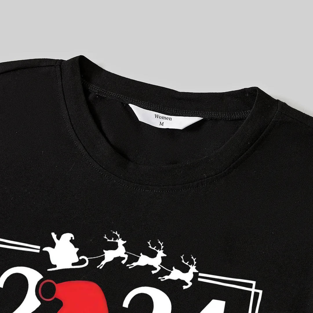 "Family Christmas 2024" Text Printed Black and Green Plaid Family Christmas Matching Pajamas