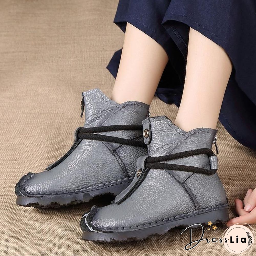 Women Genuine Leather High Quality Fashion Short Flats Ankle Boots