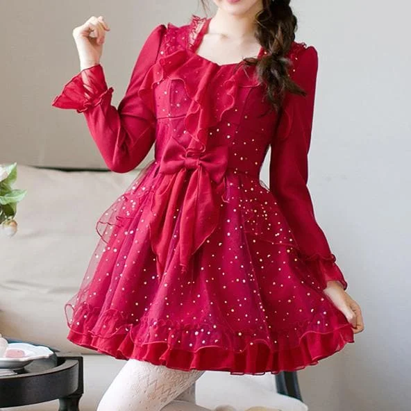 Red Elegant Snow-fall Tulle Dress SP1711461