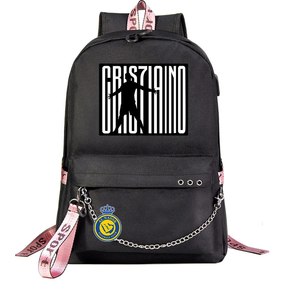 Buzzdaisy Cristiano Ronaldo Theme School Bag with 15-inch Laptop Compartment and USB Charging Cable