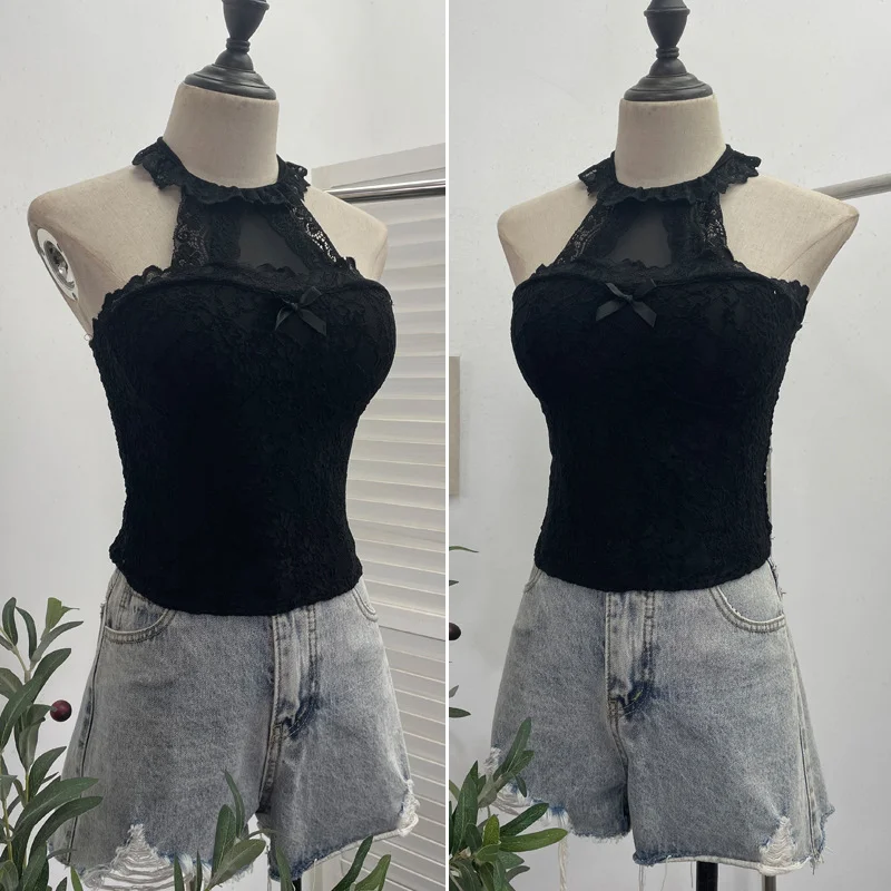 Nigikala Nigikala Shot With Chest Pad Hanging Neck Lace Sexy Sling Vest Short Babes Bottom Sleeveless Top 9196