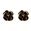 Black White Camellia Floral Earrings