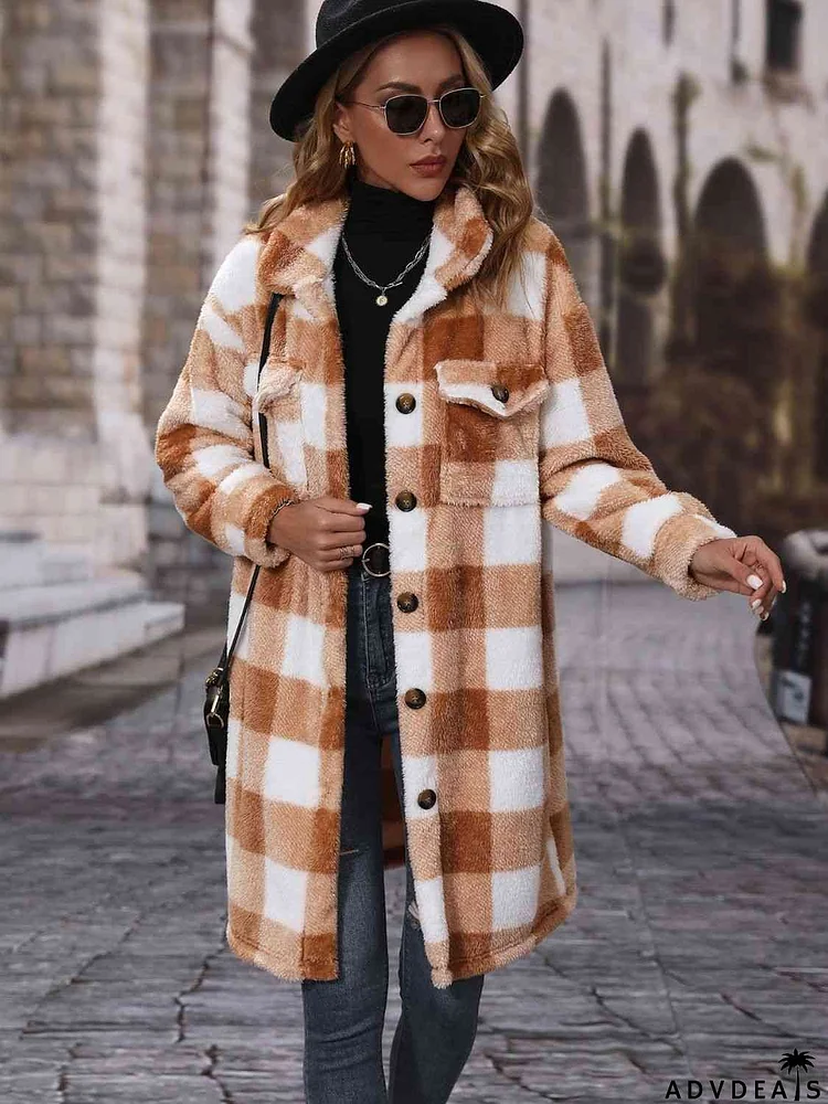 Plaid Collared Neck Button Down Coat