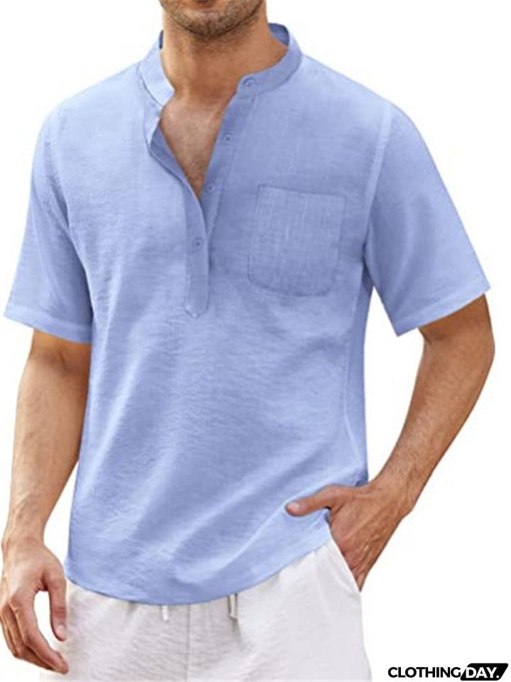 Short Sleeve Solid Color Linen T-Shirts For Men