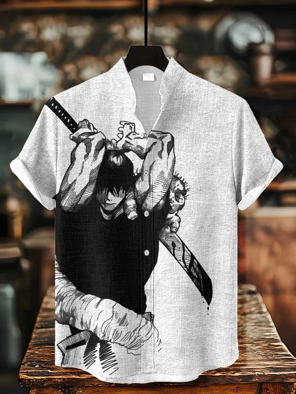 Men's Japanese Samurai Art Print Casual Shirt