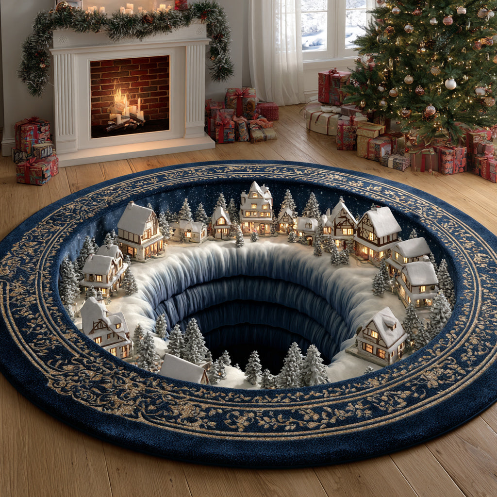 Icy Christmas Village Round Carpet NCU0HH1118