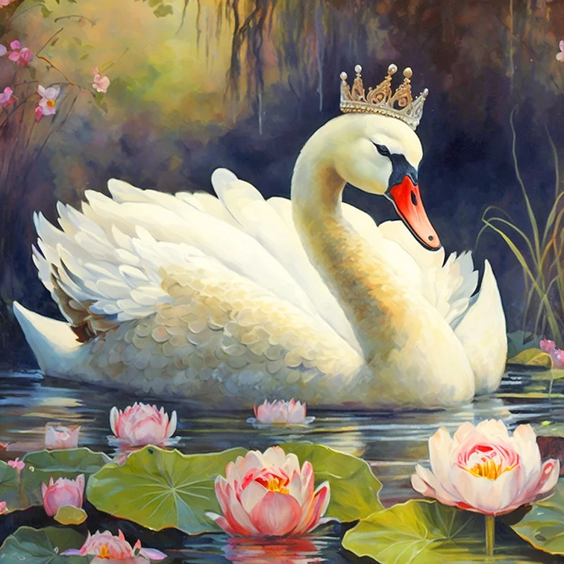 Full Round Diamond Painting 30*30cm - White Swan