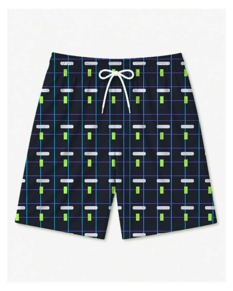 Big & Tall Night Grid Digital Print T-Shirt and Shorts Set