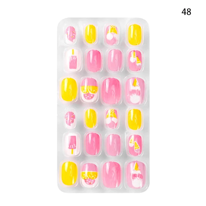 Children Adult 24 Fake Nails Christmas Cartoon Pattern Boxed Children Simple Wear-resistant Finished Full Covering Nail Sticker