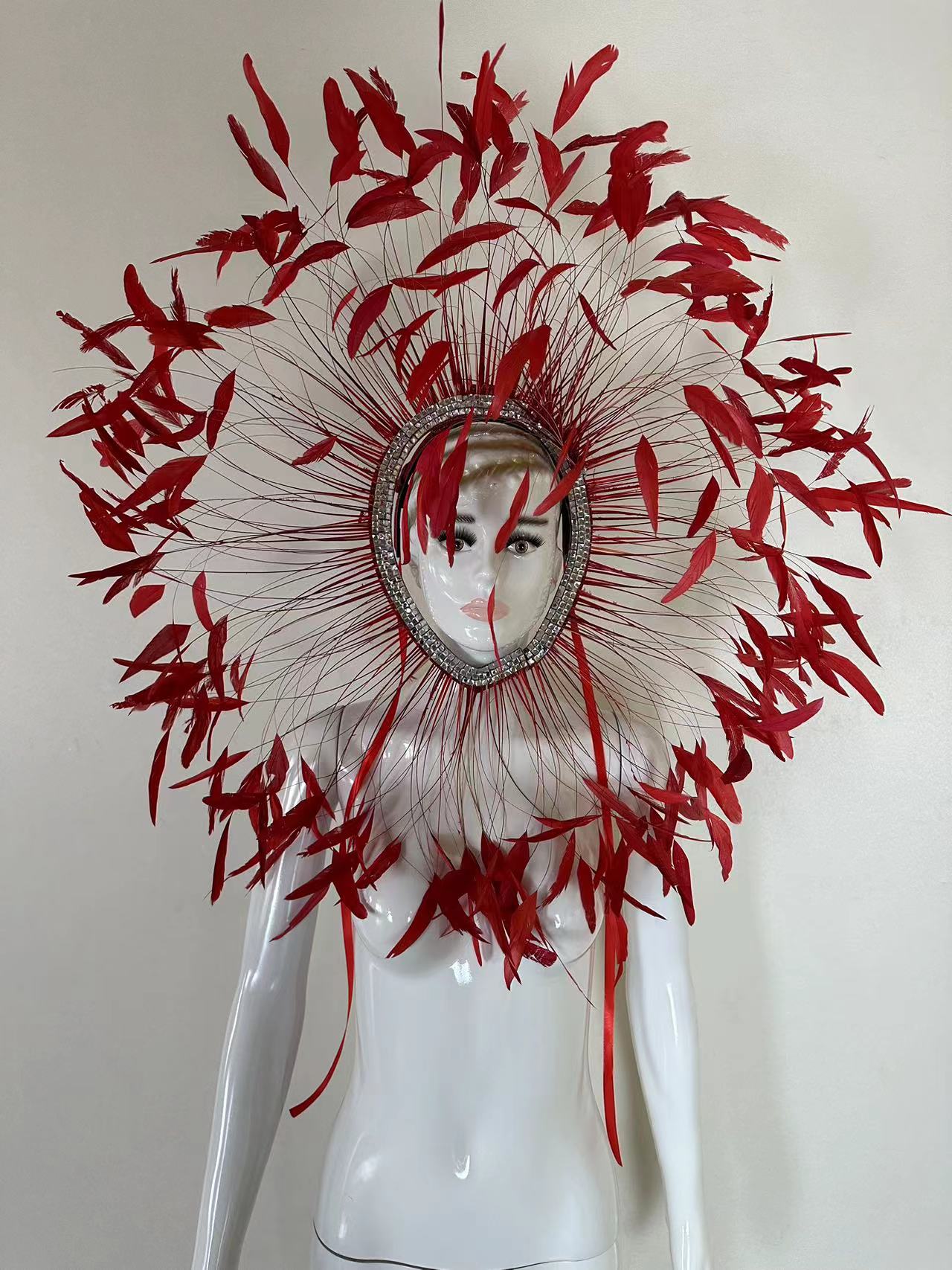 VCSHOES Feather headdress samba costume carnival halloween party bar performance hat makeup dance wings parade
