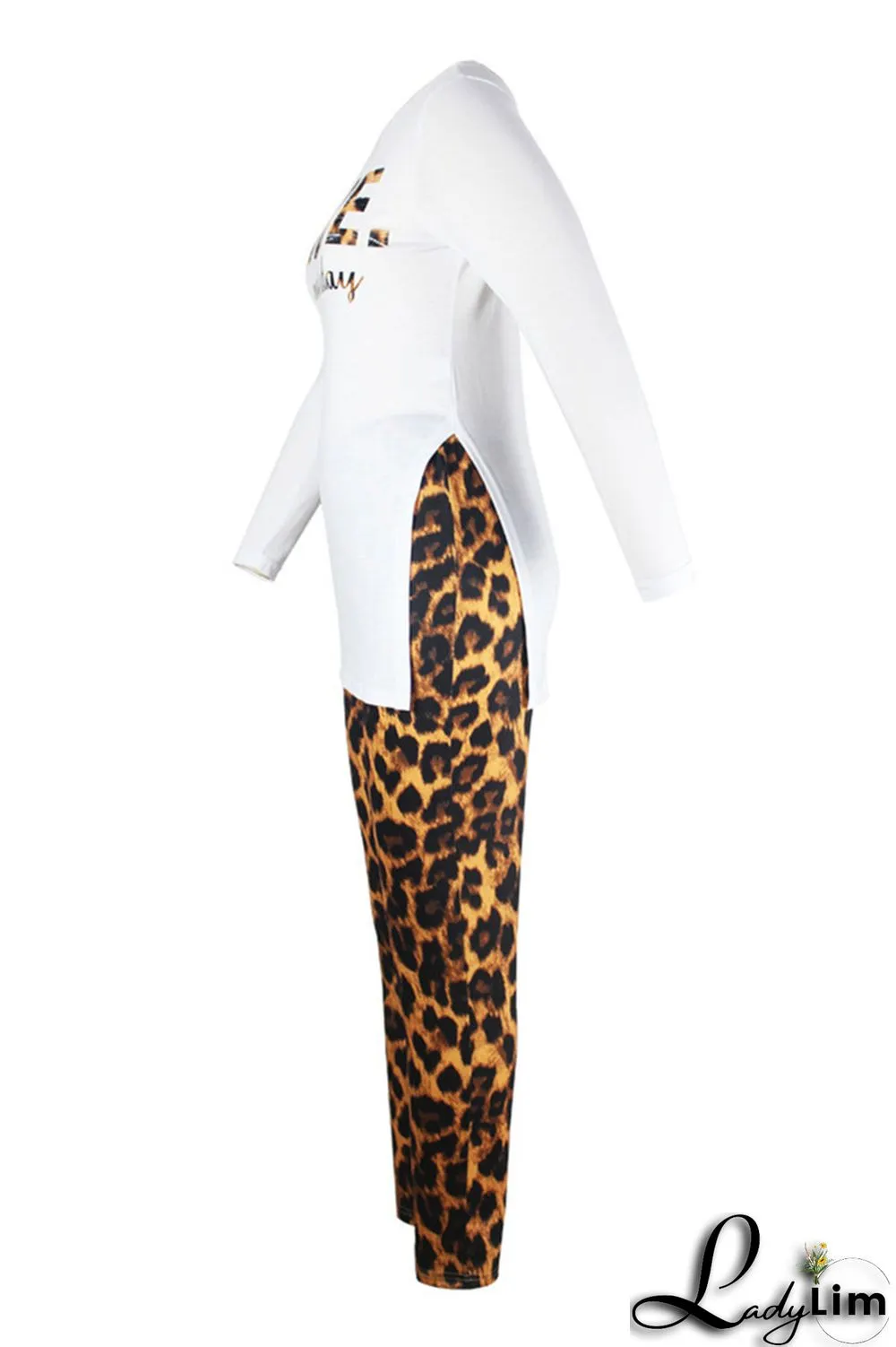 Stripe Fashion Casual Print Slit O Neck Long Sleeve Two Pieces