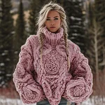 Women's Vintage Viking Rune Knit Jacquard Warm Turtleneck Sweater - Image 2