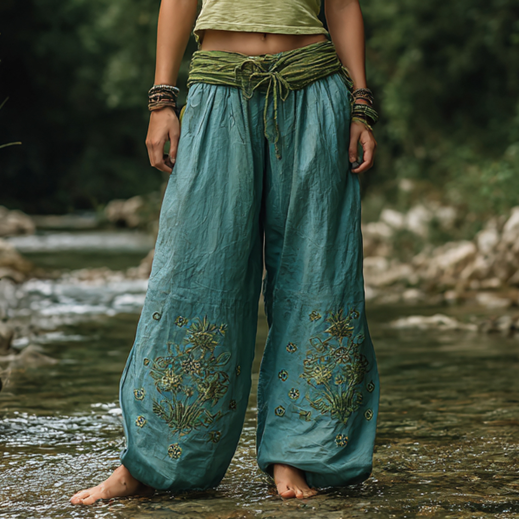 Bohemian Women's Printed Linen Resort Casual Pants