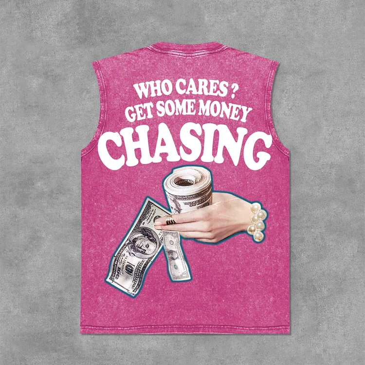 Vintage Chasing Money Graphic Print Acid Washed Tank Top SOPULA