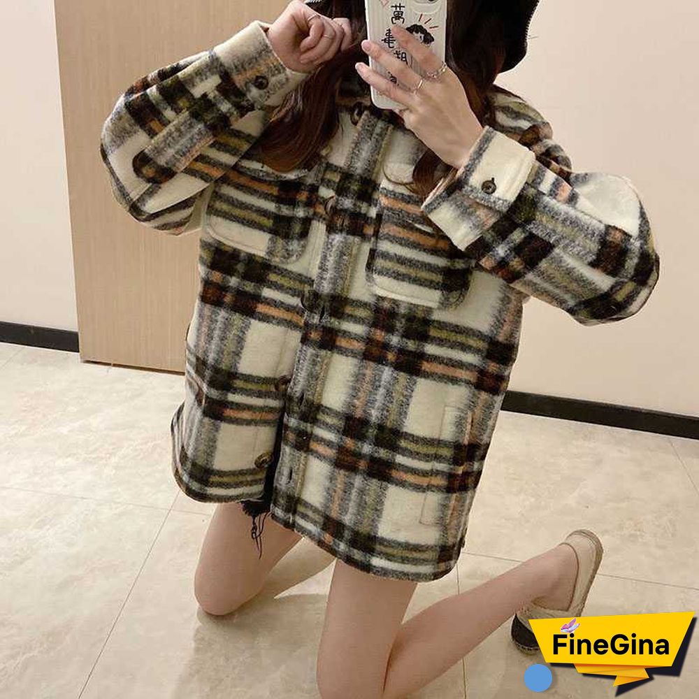 Dyed Pocket Overshirt Check Wool Blend Shirt Jacket