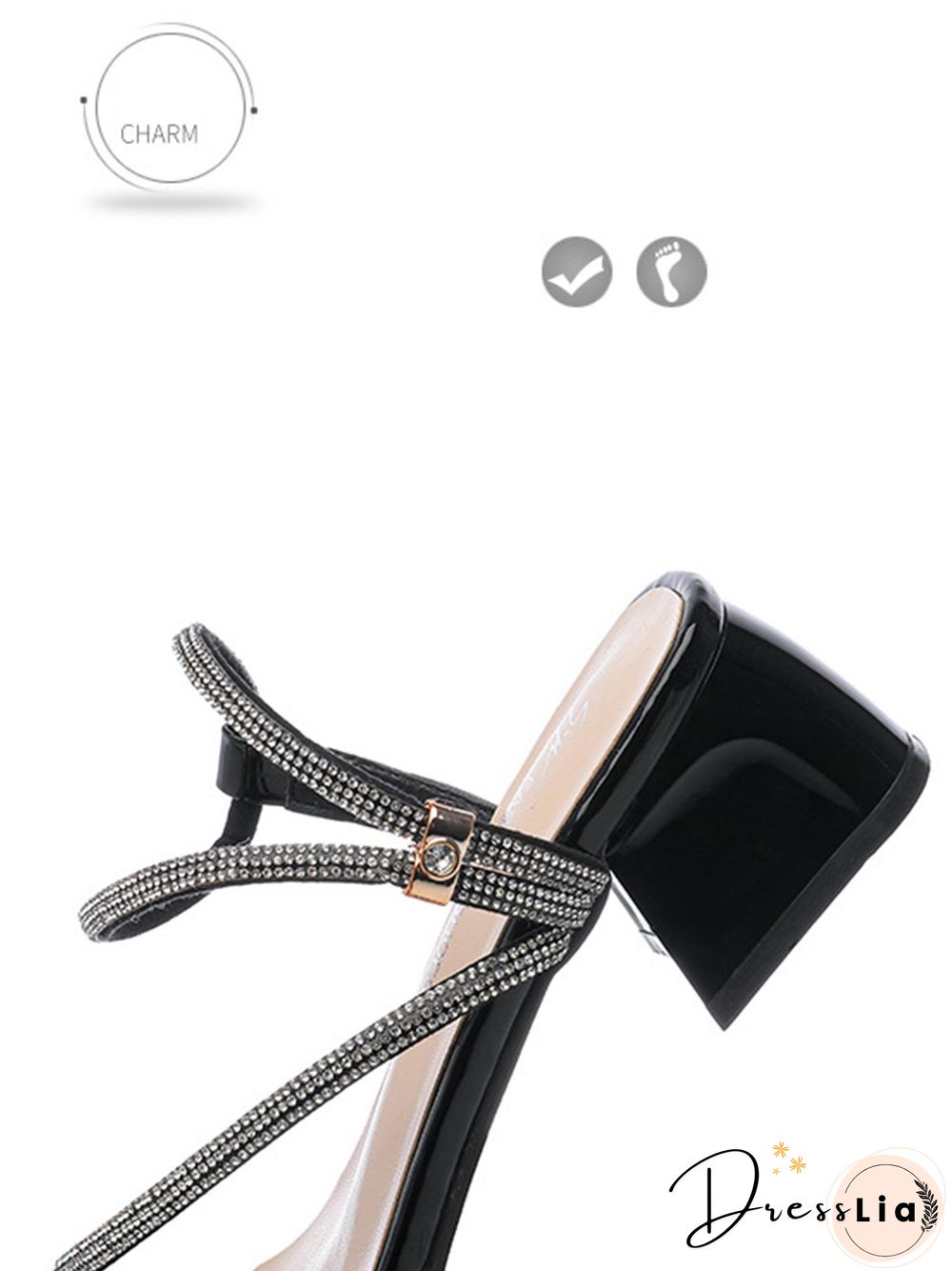 Rhinestone Thin Strap Chunky Heel Sandals