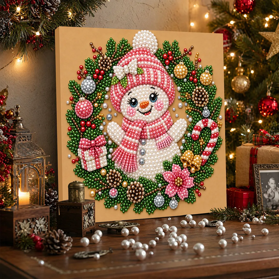 Framed Pearl Painting Kit Christmas Snowman 7.87x7.87in