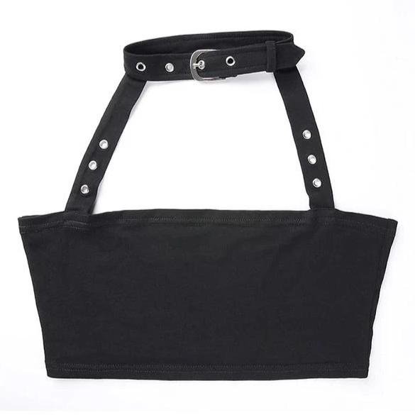 Metal Button Halter Crop Top